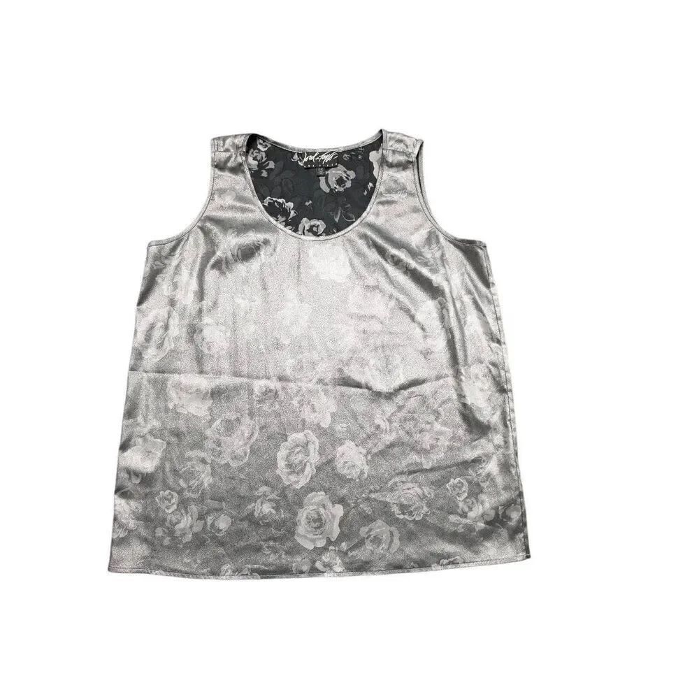 Lord & Taylor 424 Fifth Metallic Silver Rose Burnout Sleeveless Tank Women's Med